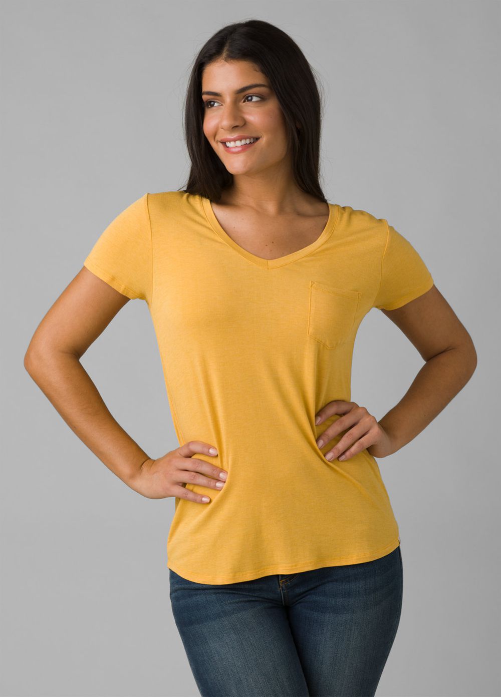 T Chemises PrAna Foundation Corta Sleeve V-neck Jaune Femme | XHL-23396229