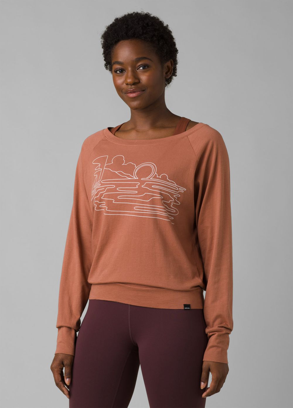 T Chemises PrAna Organic Graphic Long Sleeve Marron Femme | BOR-50379619