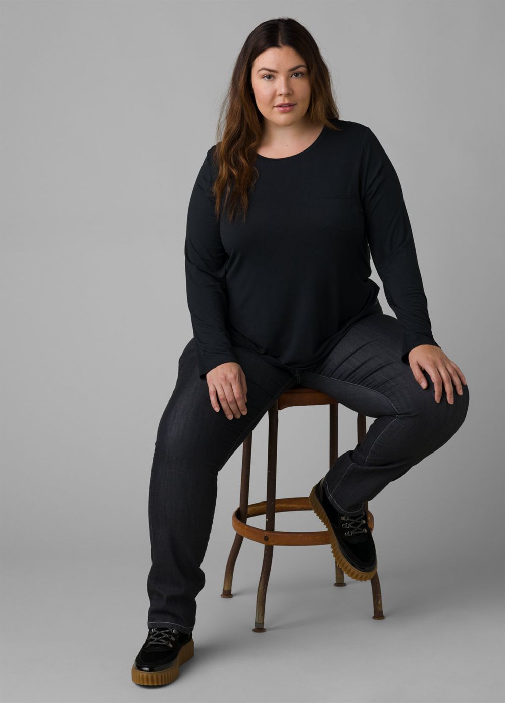 T Chemises PrAna Foundation Long Sleeve Plus Noir Femme | NGQ-31848415